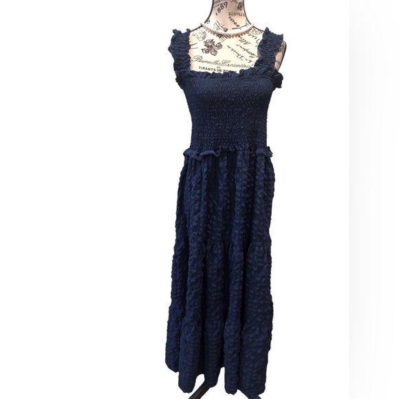 Simply Southern Collection XL Navy Maxi Dress Smocked and Tiered Puffy - Picture 1 of 5